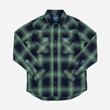 Load image into Gallery viewer, IHSH-348-GRN, 9oz Selvedge Ombré Check Western Shirt - Green
