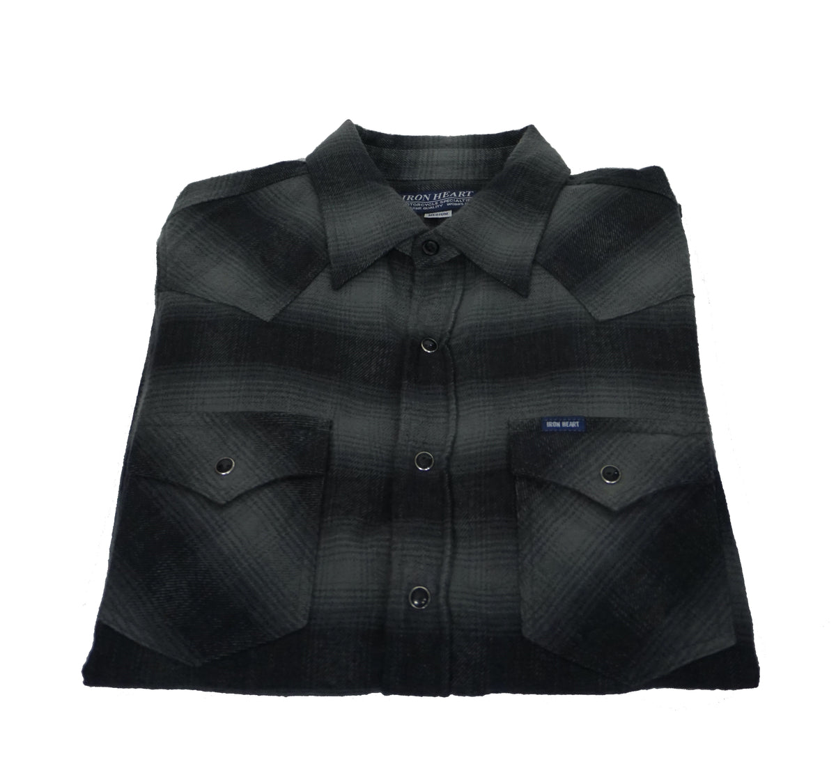 Iron Heart Grey/Black 6oz Ombré Flannel Western Shirt IHSH195GRY