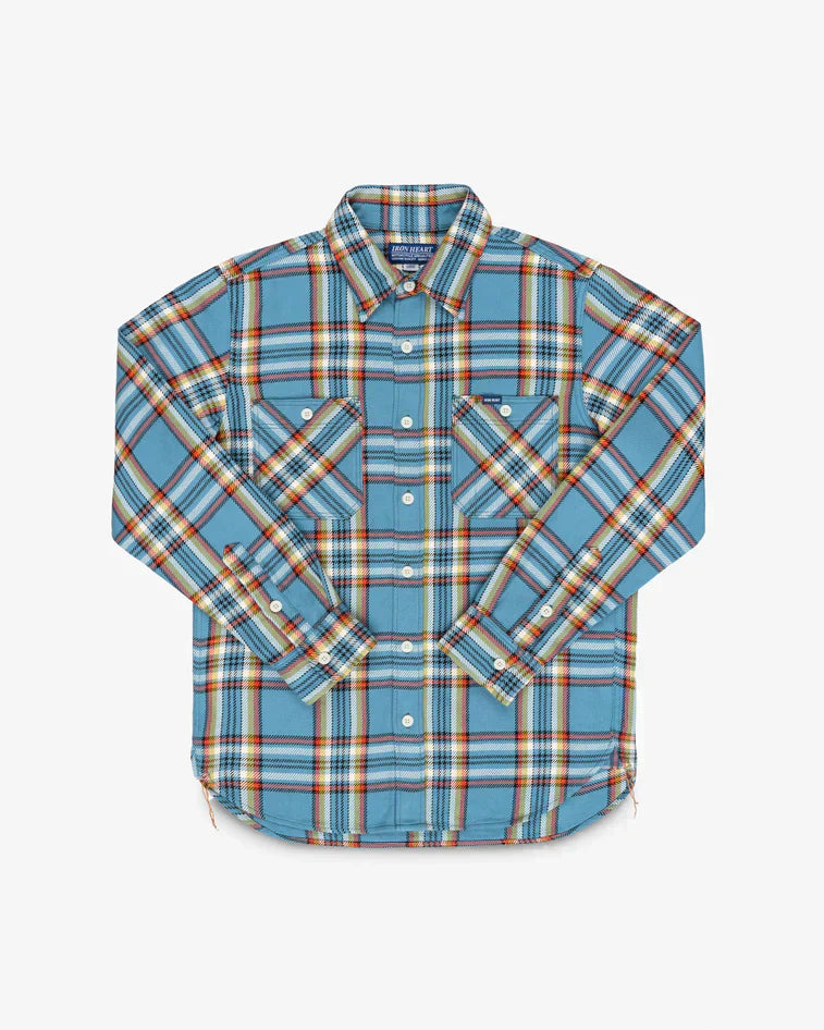 Iron Heart IHSH-442 SAX Blu Review — 9oz Selvedge Flannel Check Work Shirt