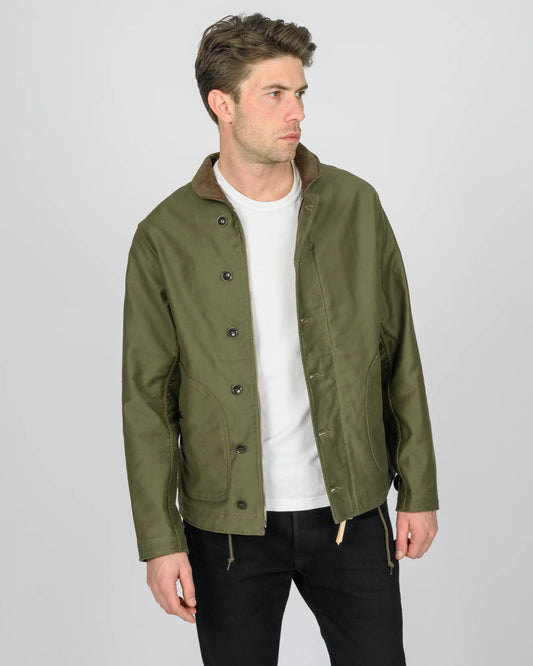 Iron Heart IHM-53-ODG 12oz whipcord N1 deck jacket olive drab green back view