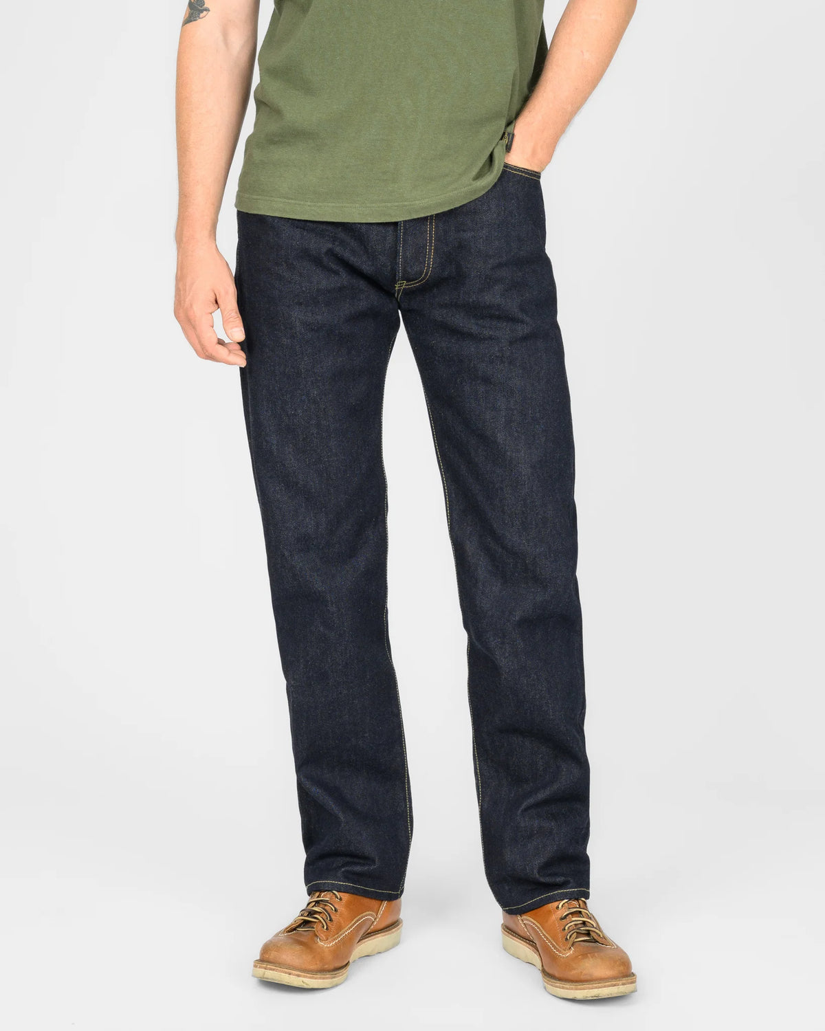Iron Heart IH-1955S-142 14oz selvedge denim 1955 vintage tapered jeans indigo detail view