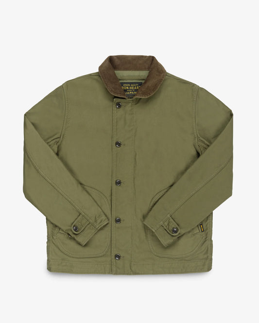 Iron Heart IHM-53-ODG 12oz whipcord N1 deck jacket olive drab green front view