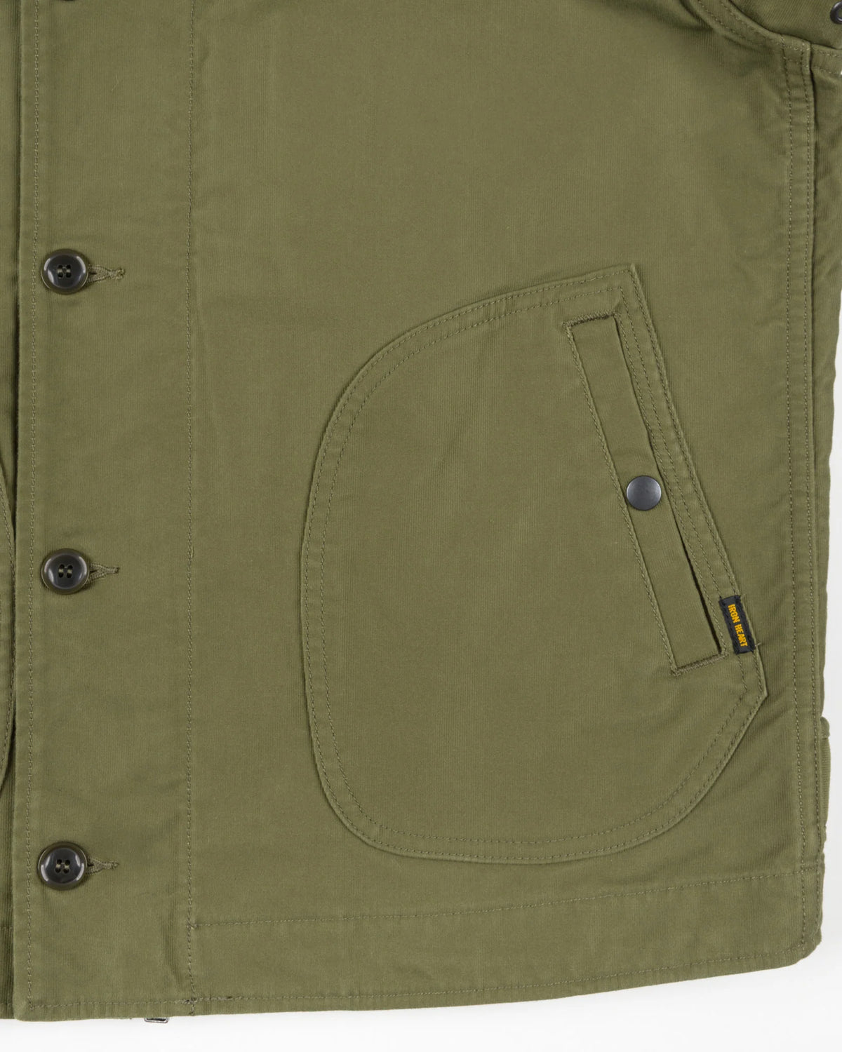 Iron Heart IHM-53-ODG 12oz whipcord N1 deck jacket olive drab green detail view