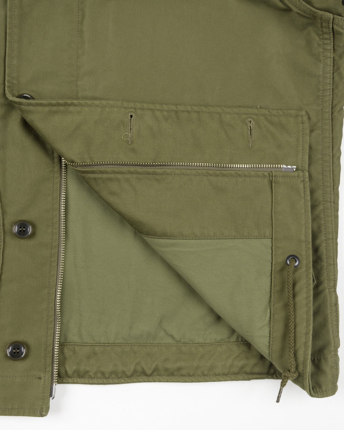 Iron Heart IHM-53-ODG 12oz whipcord N1 deck jacket olive drab green detail view