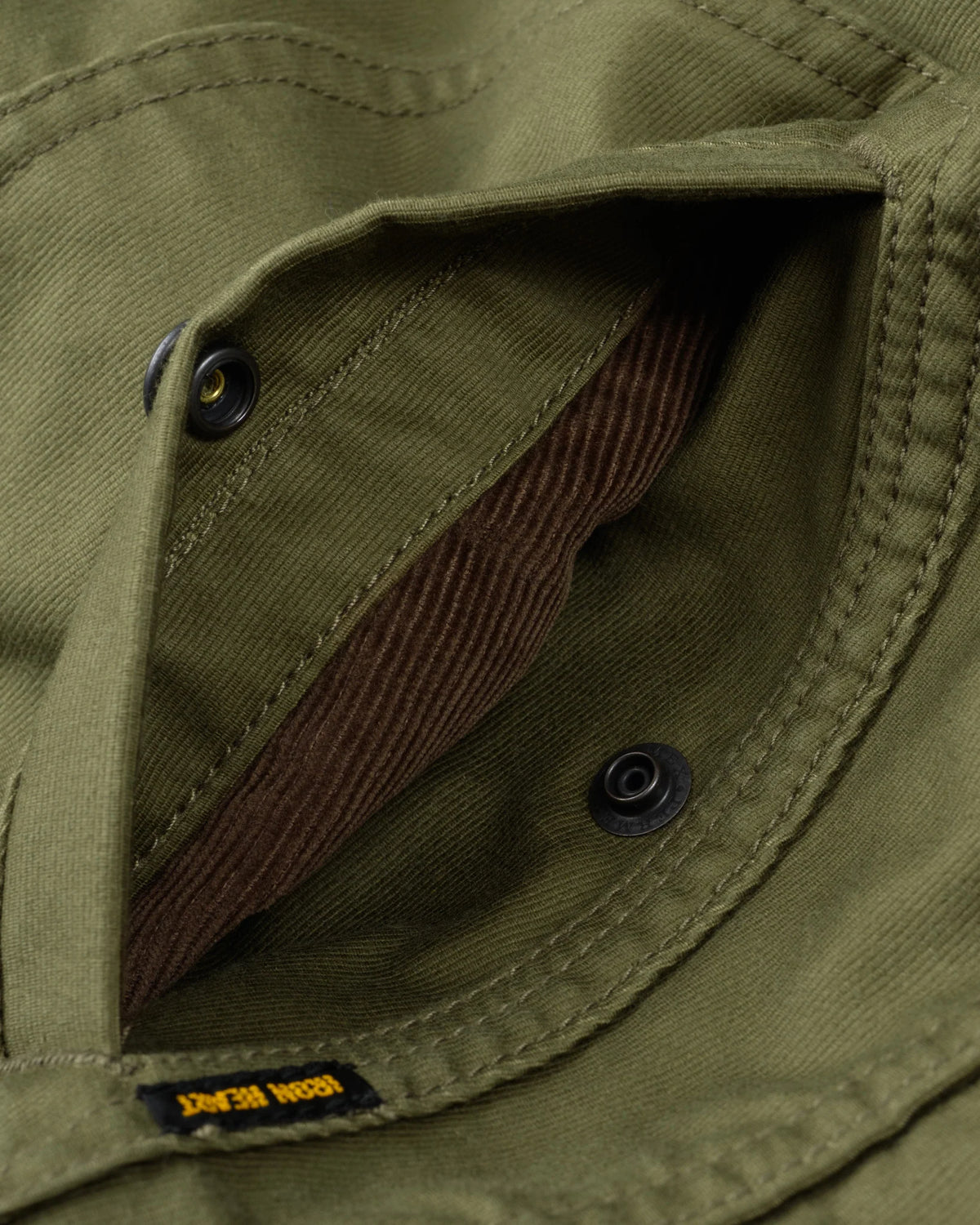 Iron Heart IHM-53-ODG 12oz whipcord N1 deck jacket olive drab green detail view