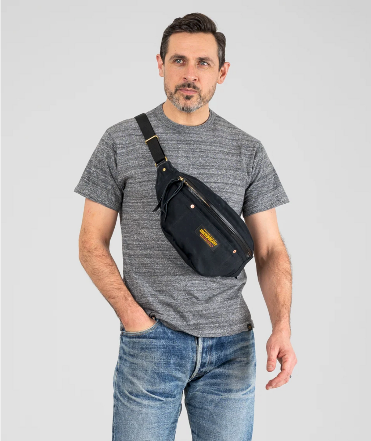 Iron Heart IHE-53 Waist Bag in Black — worn, front view