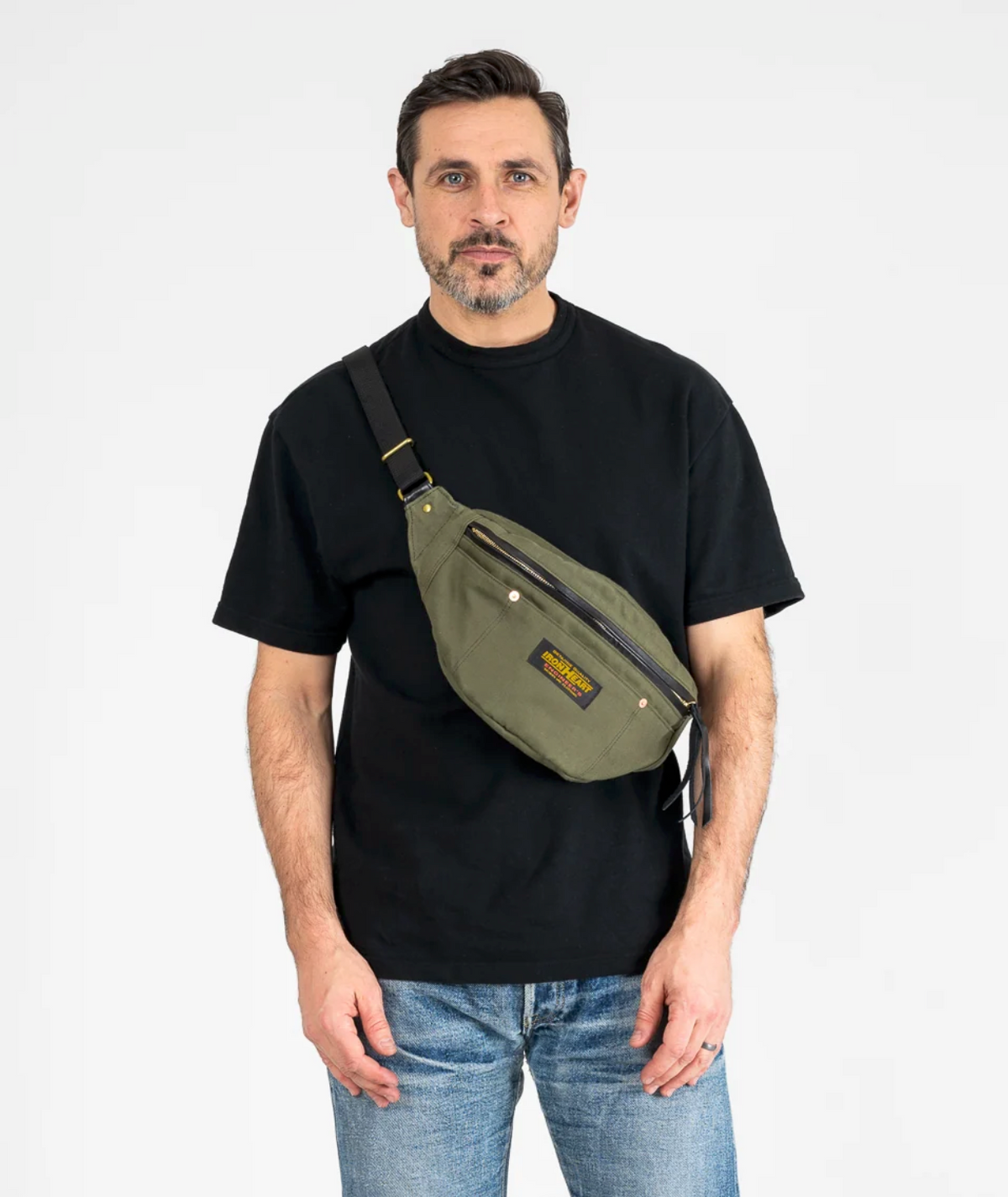 Iron Heart IHE-53 Waist Bag in Olive — worn, front view