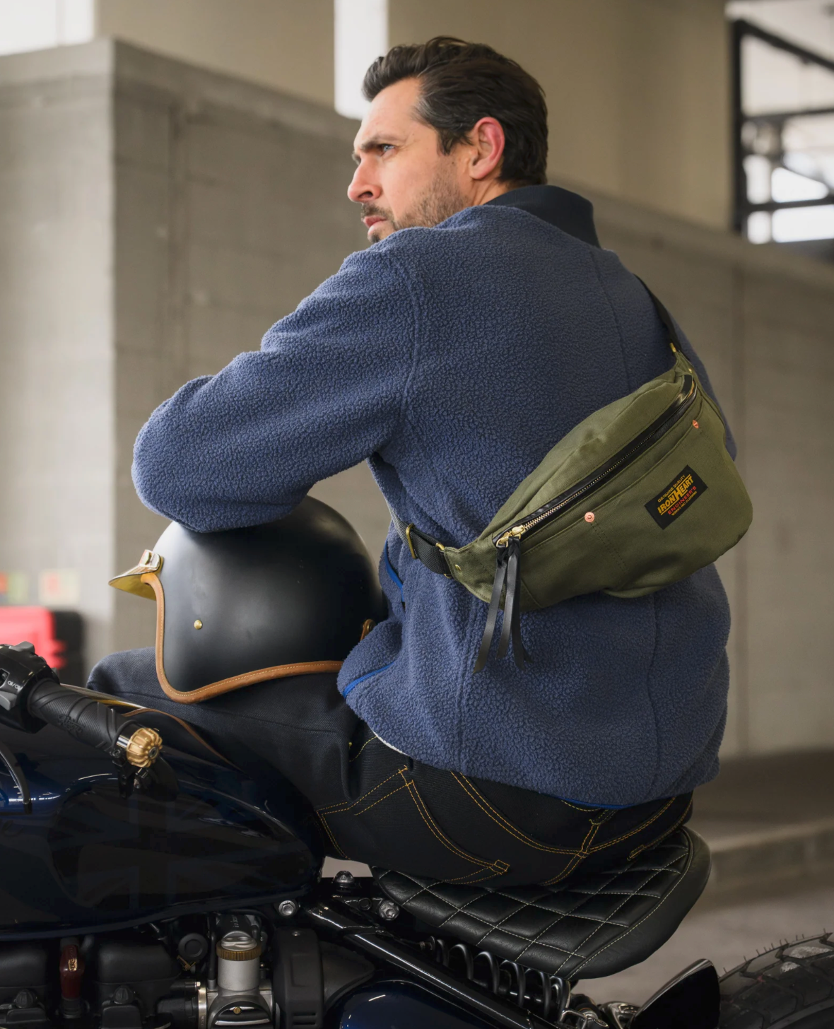 Iron Heart IHE-53 Waist Bag in Olive — worn, back view