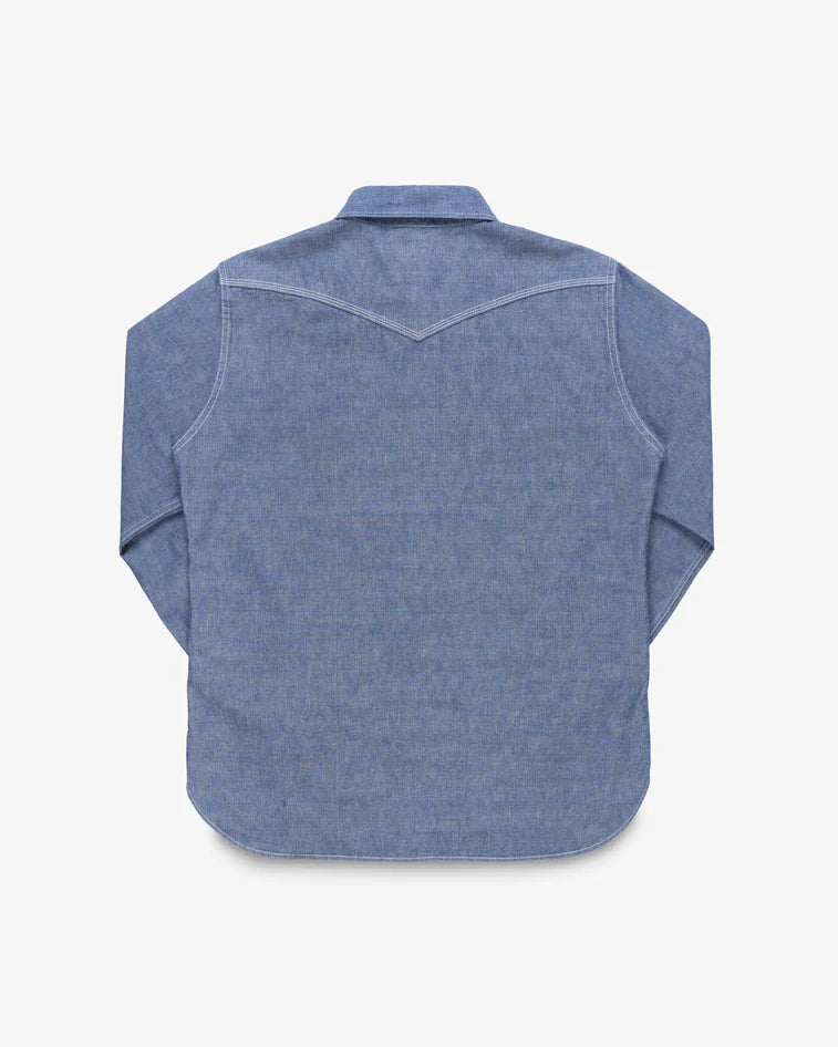 IHSH-13-BLU Iron Heart 10oz Selvedge Chambray Westernhemd mit einfacher Passe – Blau