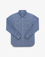 Laden Sie das Bild in den Galerie-Viewer, IHSH-13-BLU Iron Heart 10oz Selvedge Chambray Westernhemd mit einfacher Passe – Blau
