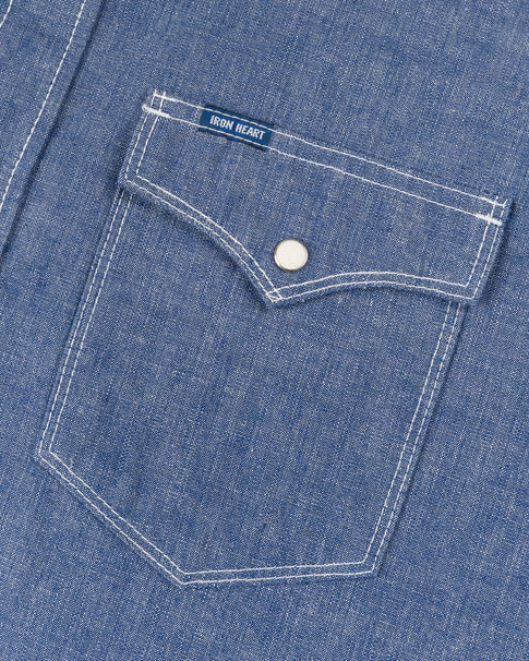 IHSH-13-BLU Iron Heart 10oz Selvedge Chambray Westernhemd mit einfacher Passe – Blau