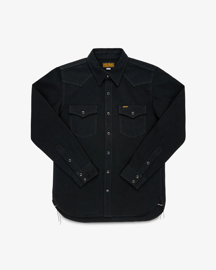 IHSH-218-BLK Iron Heart 12oz Selvedge Denim Western Shirt "The Johnny Cash III" - Superblack