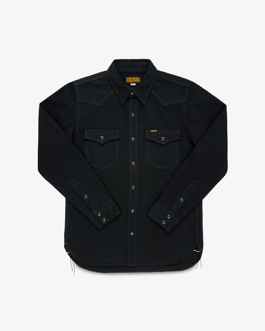IHSH-218-BLK Iron Heart 12oz Selvedge Denim Western Shirt "The Johnny Cash III" - Superblack