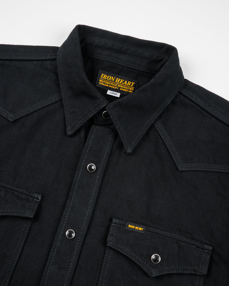 IHSH-218-BLK Iron Heart 12oz Selvedge Denim Western Shirt "The Johnny Cash III" - Superblack
