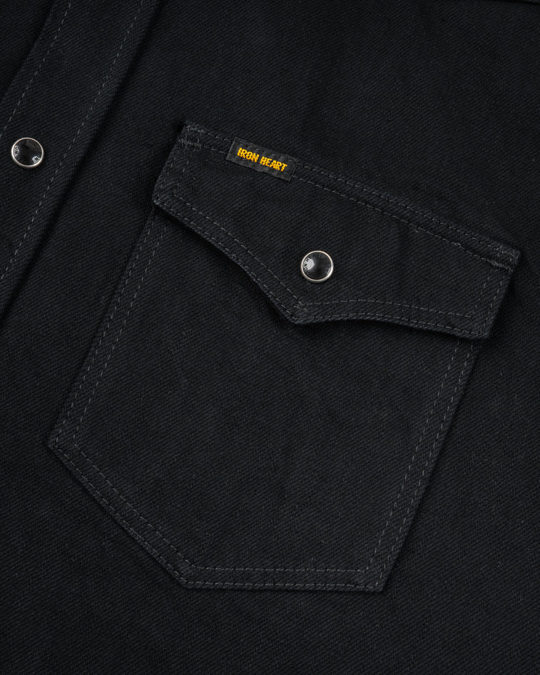 IHSH-218-BLK Iron Heart 12oz Selvedge Denim Western Shirt "The Johnny Cash III" - Superblack