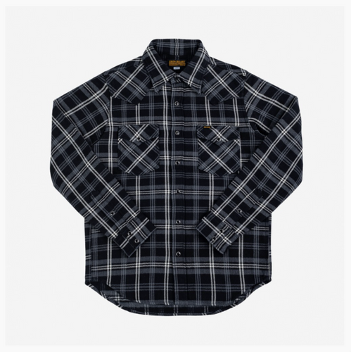 IHSH-335-BLK - Ultra Heavy Flannel Herringbone Check Western Shirt - Black