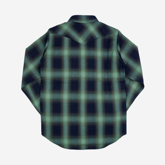 IHSH-348-GRN, 9oz Selvedge Ombré Check Western Shirt - Green