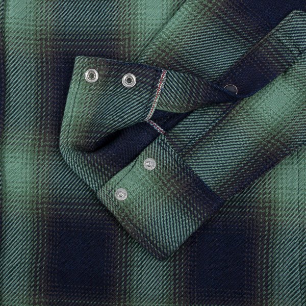 IHSH-348-GRN, 9oz Selvedge Ombré Check Western Shirt - Green