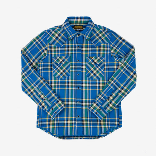 IHSH-370-BLU, Ultra Heavy Flannel Tartan Check Western Shirt - Blue