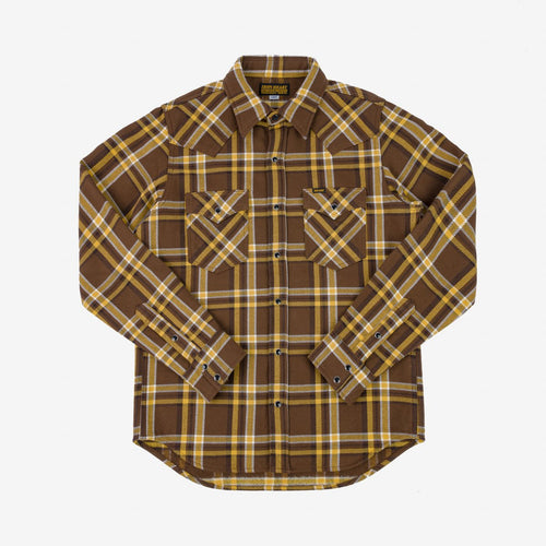 IHSH-372-BRN - Ultra Heavy Flannel Brown Crazy Check Western Shirt - Brown