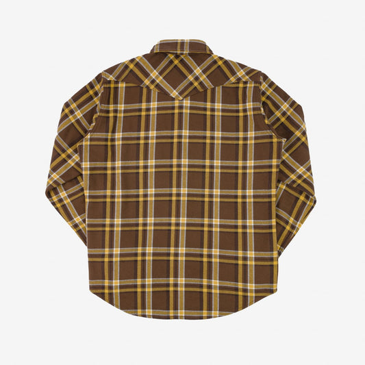 IHSH-372-BRN - Ultra Heavy Flannel Brown Crazy Check Western Shirt - Brown