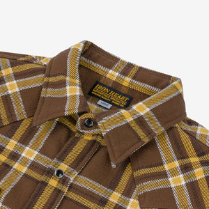 IHSH-372-BRN - Ultra Heavy Flannel Brown Crazy Check Western Shirt - Brown