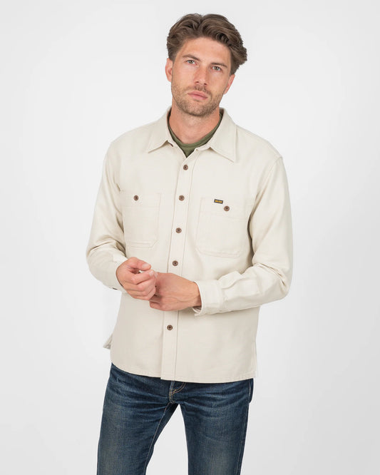 Iron Heart IHSH-423 ivory overshirt - worn fit view