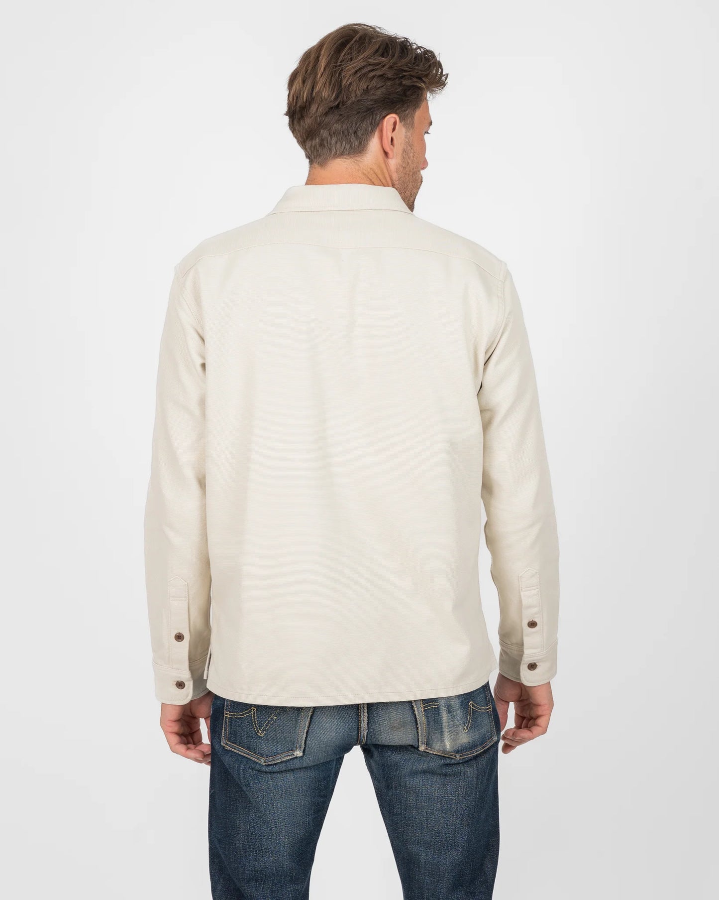 Iron Heart IHSH-423 ivory oxford overshirt - back view showing construction