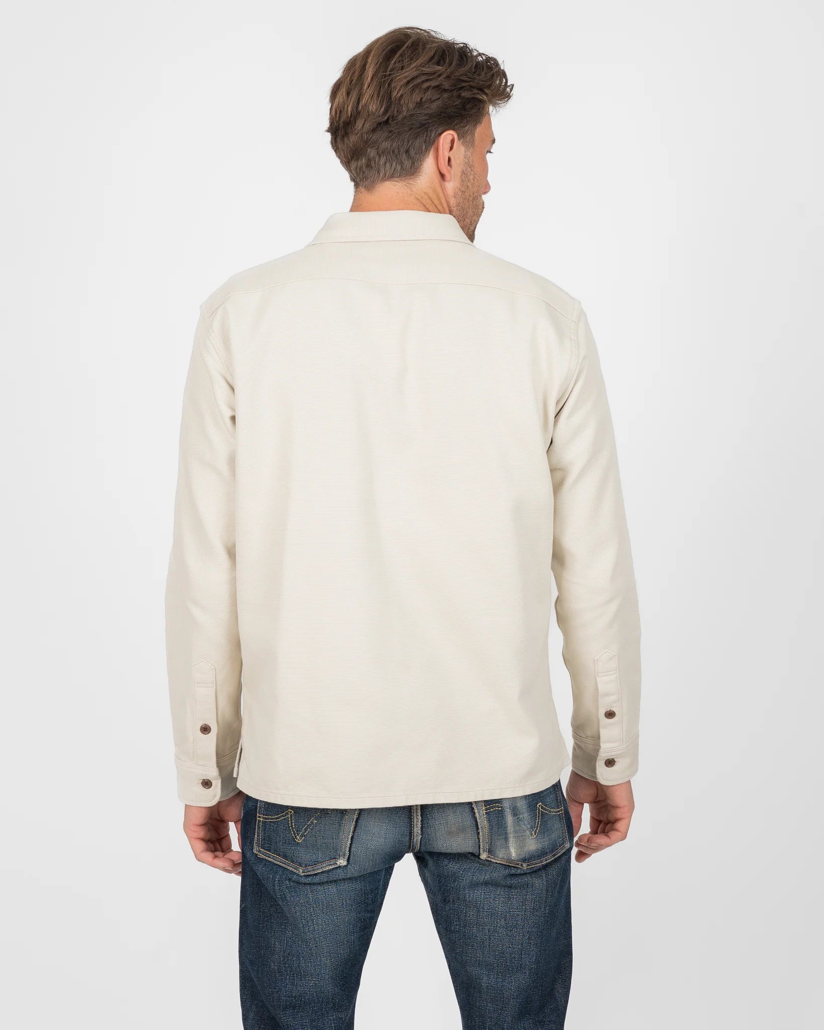 Iron Heart IHSH-423 ivory oxford overshirt - back view showing construction