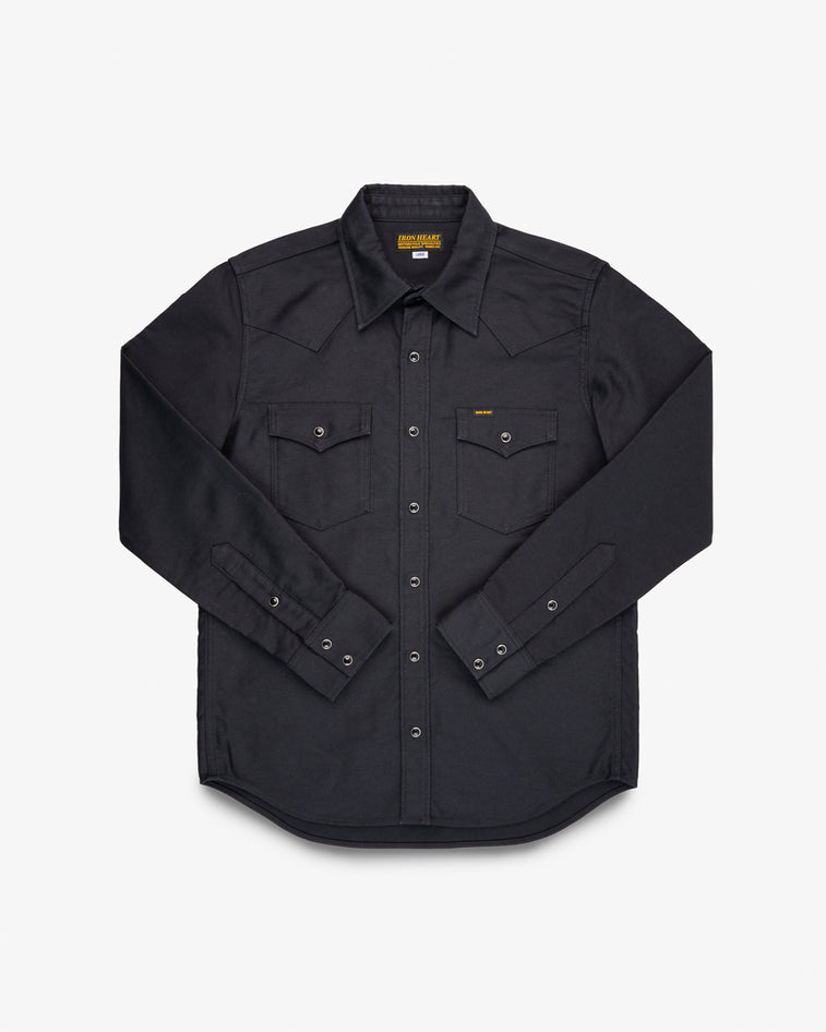 ron Heart IHSH-426 12oz military moleskin western shirt in black - front view
