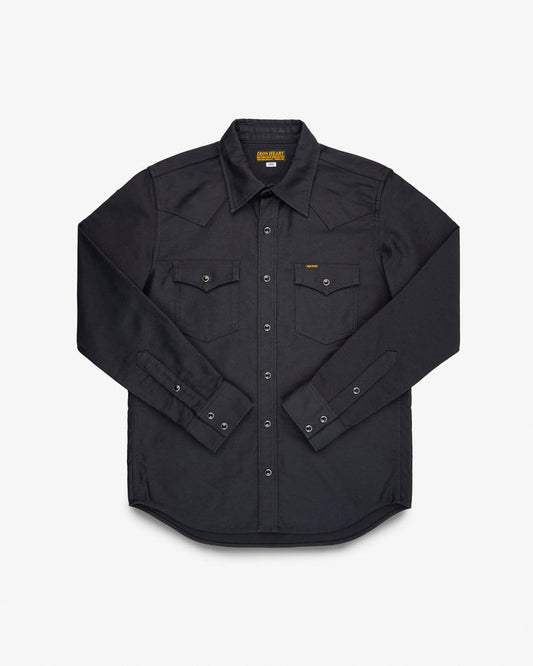 ron Heart IHSH-426 12oz military moleskin western shirt in black - front view