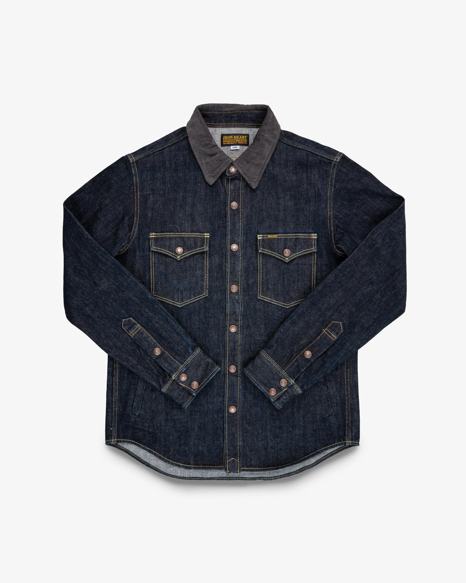 Iron Heart IHSH-427-IND 16oz selvedge denim CPO shirt in indigo - front view