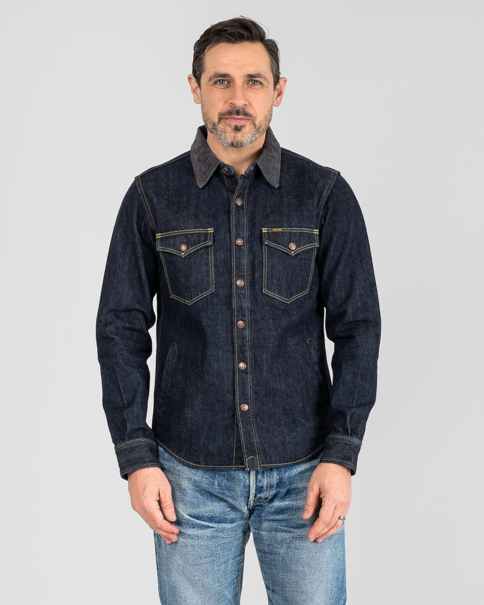 Iron Heart IHSH-427 indigo CPO shirt - worn fit view