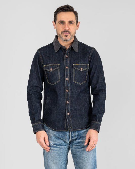 Iron Heart IHSH-427 indigo CPO shirt - worn fit view