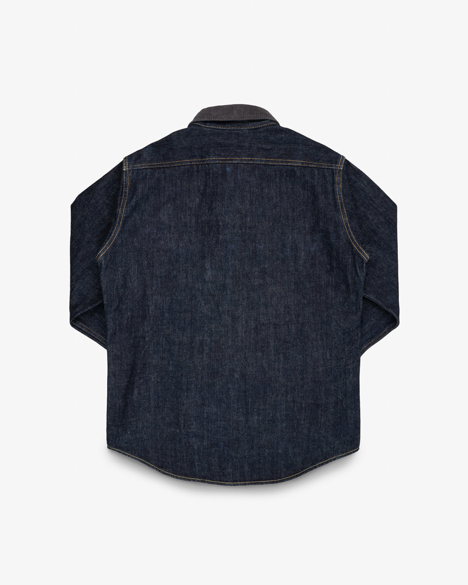 Iron Heart IHSH-427 indigo denim CPO shirt - back view showing construction