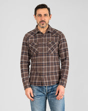 Load image into Gallery viewer, IHSH-431-BRN - Slubby Heavy Flannel Check Western Shirt - Brown