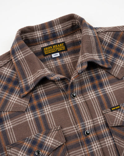 IHSH-431-BRN - Slubby Heavy Flannel Check Western Shirt - Brown