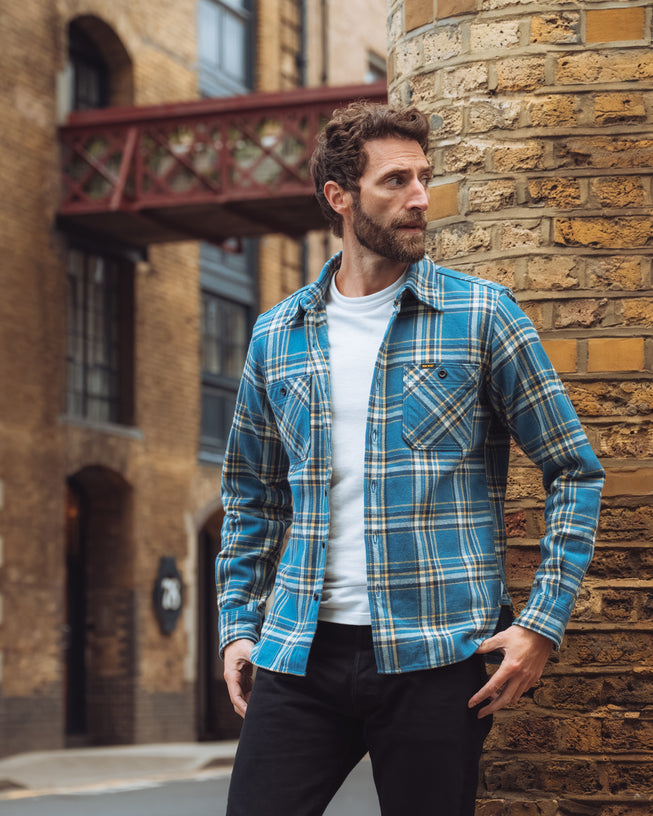 Iron Heart IHSH-435-BLU Ultra Heavy Flannel Work Shirt | Japanese