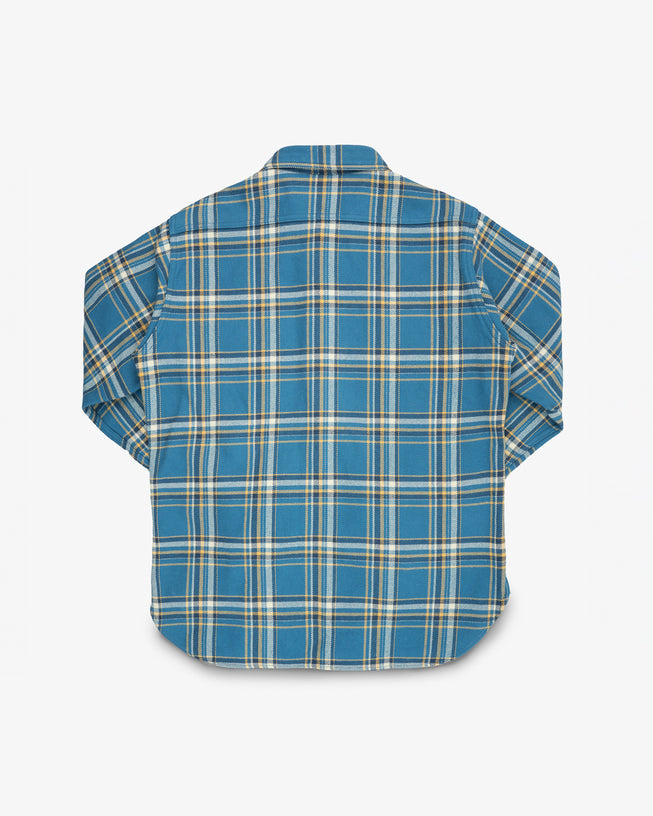 Iron Heart IHSH-435 blue flannel check shirt - back view showing construction