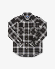 Load image into Gallery viewer, IHSH-439-BLK Iron Heart 9oz Selvedge Flannel Check Western Shirt - Black