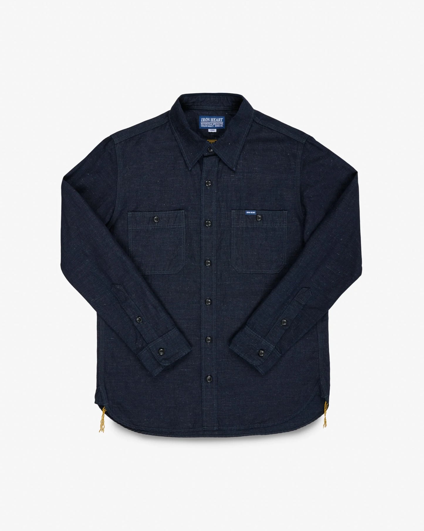 IHSH-443-IND Iron Heart 7oz Cotton Linen Chambray Work Shirt - Indigo