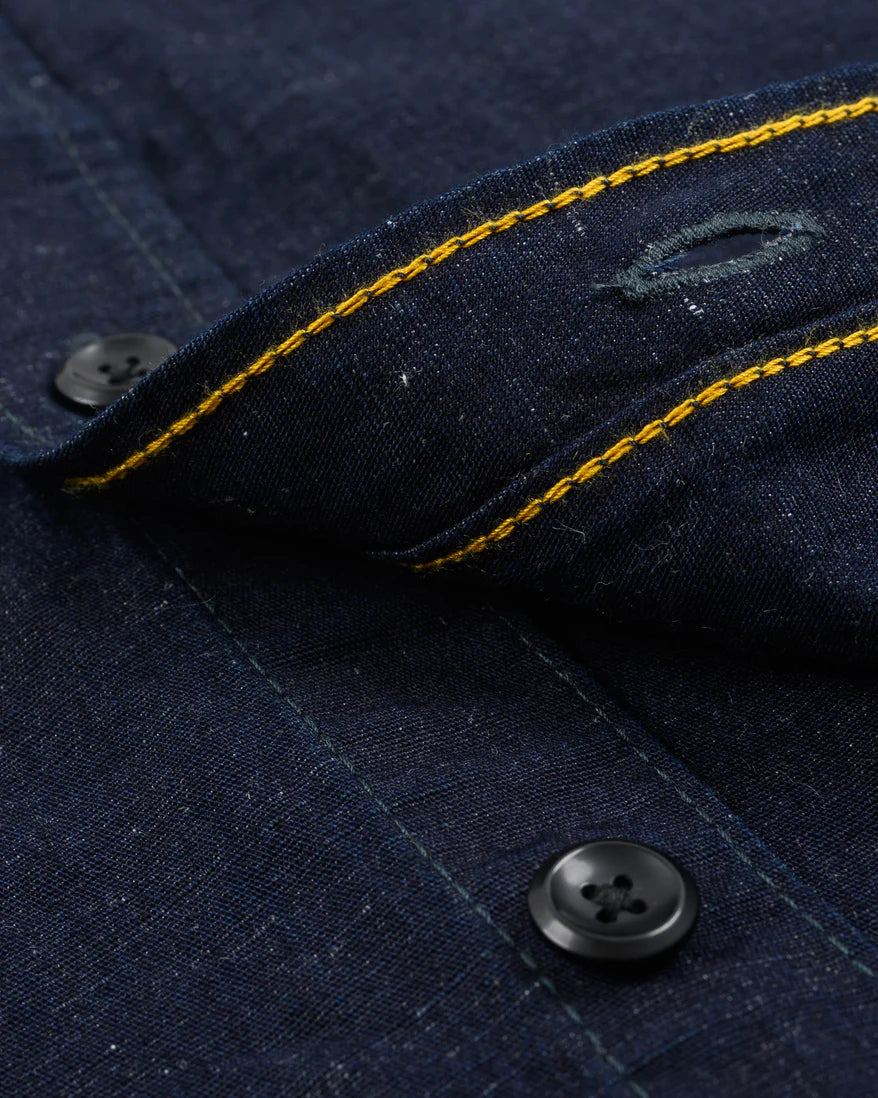 IHSH-443-IND Iron Heart 7oz Cotton Linen Chambray Work Shirt - Indigo