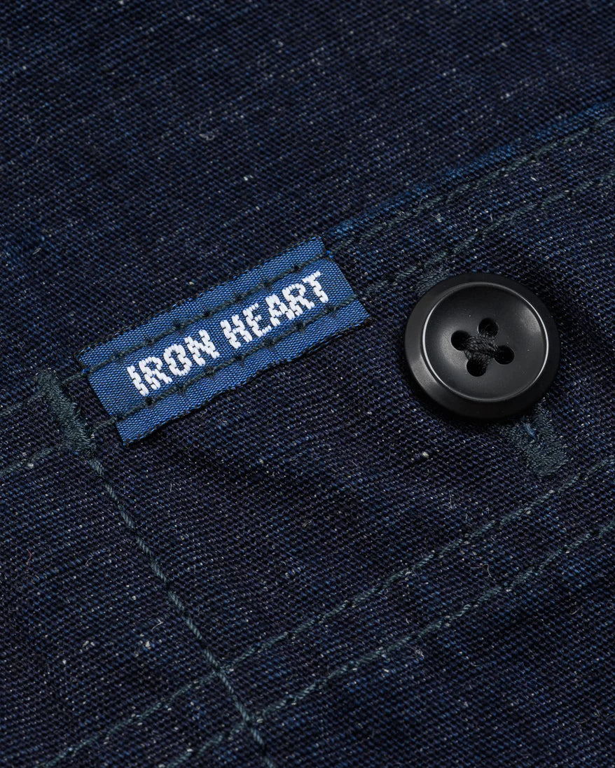 IHSH-443-IND Iron Heart 7oz Cotton Linen Chambray Work Shirt - Indigo