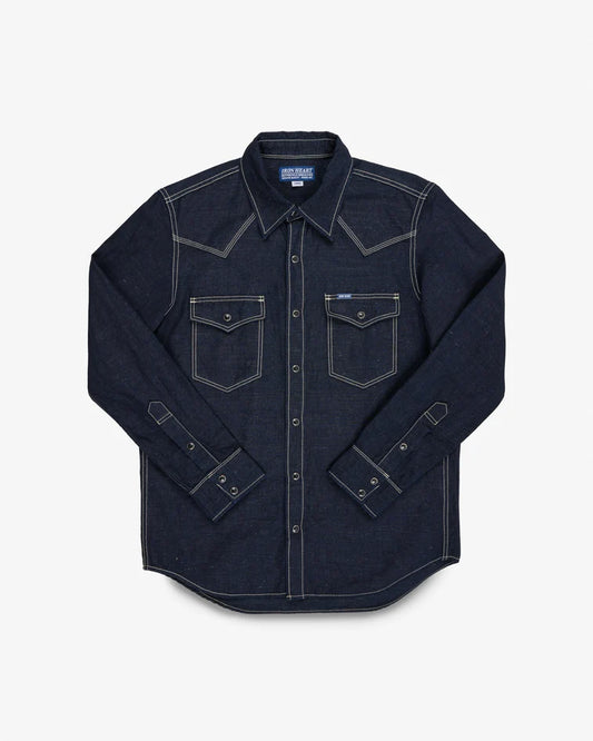 IHSH-444-IND Iron Heart Cotton Linen Chambray Western Shirt - Indigo