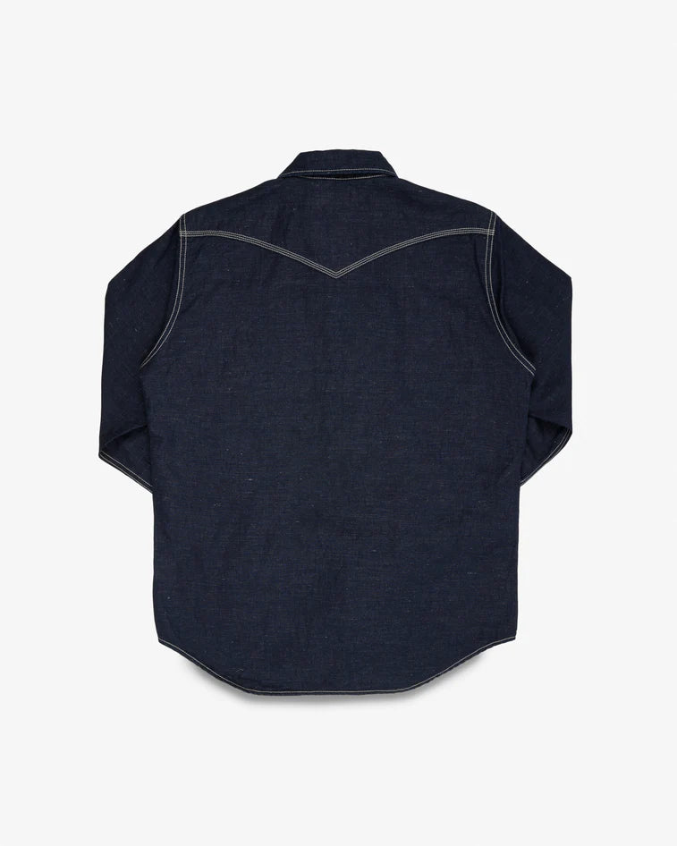 IHSH-444-IND Iron Heart Cotton Linen Chambray Western Shirt - Indigo