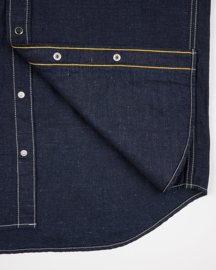 IHSH-444-IND Iron Heart Cotton Linen Chambray Western Shirt - Indigo