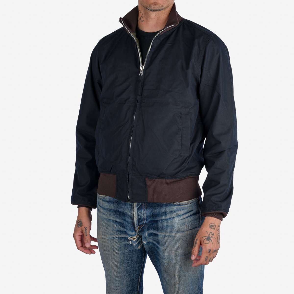 Iron Heart IHJ-130 reversible tanker jacket - worn fit front view Black