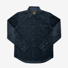 Load image into Gallery viewer, An Iron Heart long-sleeved navy corduroy western shirt with pearl snap fastenings, IHSH-398-Nav