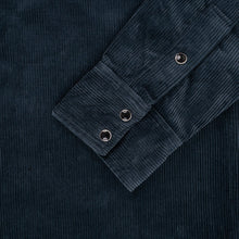 Load image into Gallery viewer, An Iron Heart long-sleeved navy corduroy western shirt with pearl snap fastenings, IHSH-398-Nav