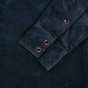 An Iron Heart long-sleeved navy corduroy western shirt with pearl snap fastenings, IHSH-398-Nav